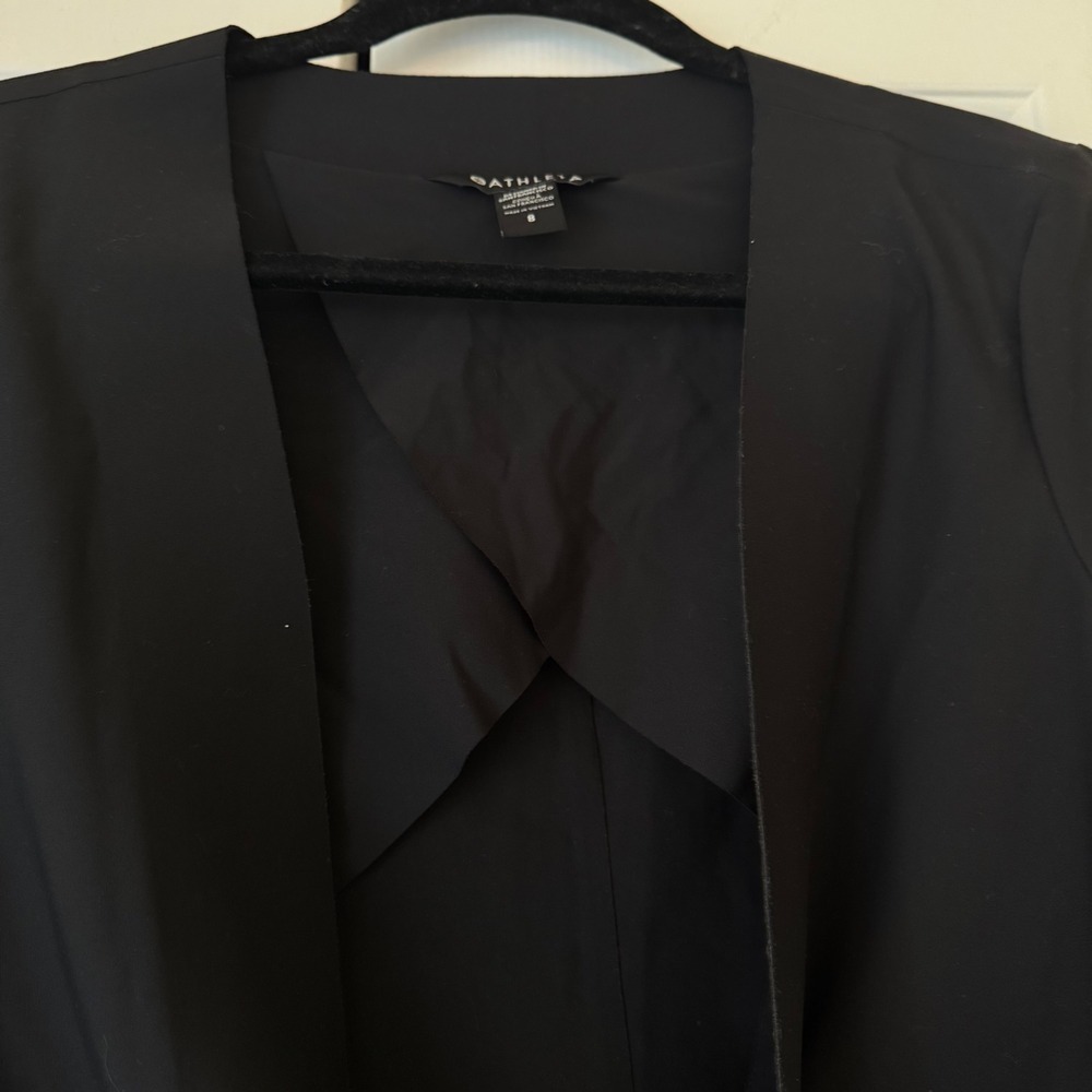 Athleta Avenue Blazer Black Collarless Open Front Stretch Jacket Womens 8 - Picture 4 of 6